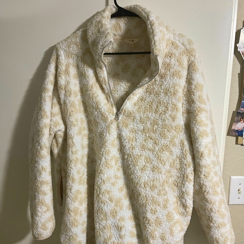 White Leopard Print quarter zip